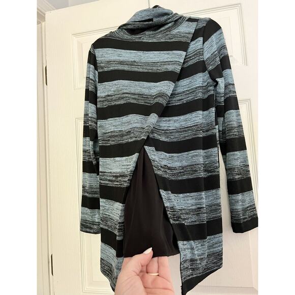 Women's Lapis Cross Back Black And Blue Striped Cowl-neck Sweater Size Medium - Picture 7 of 8